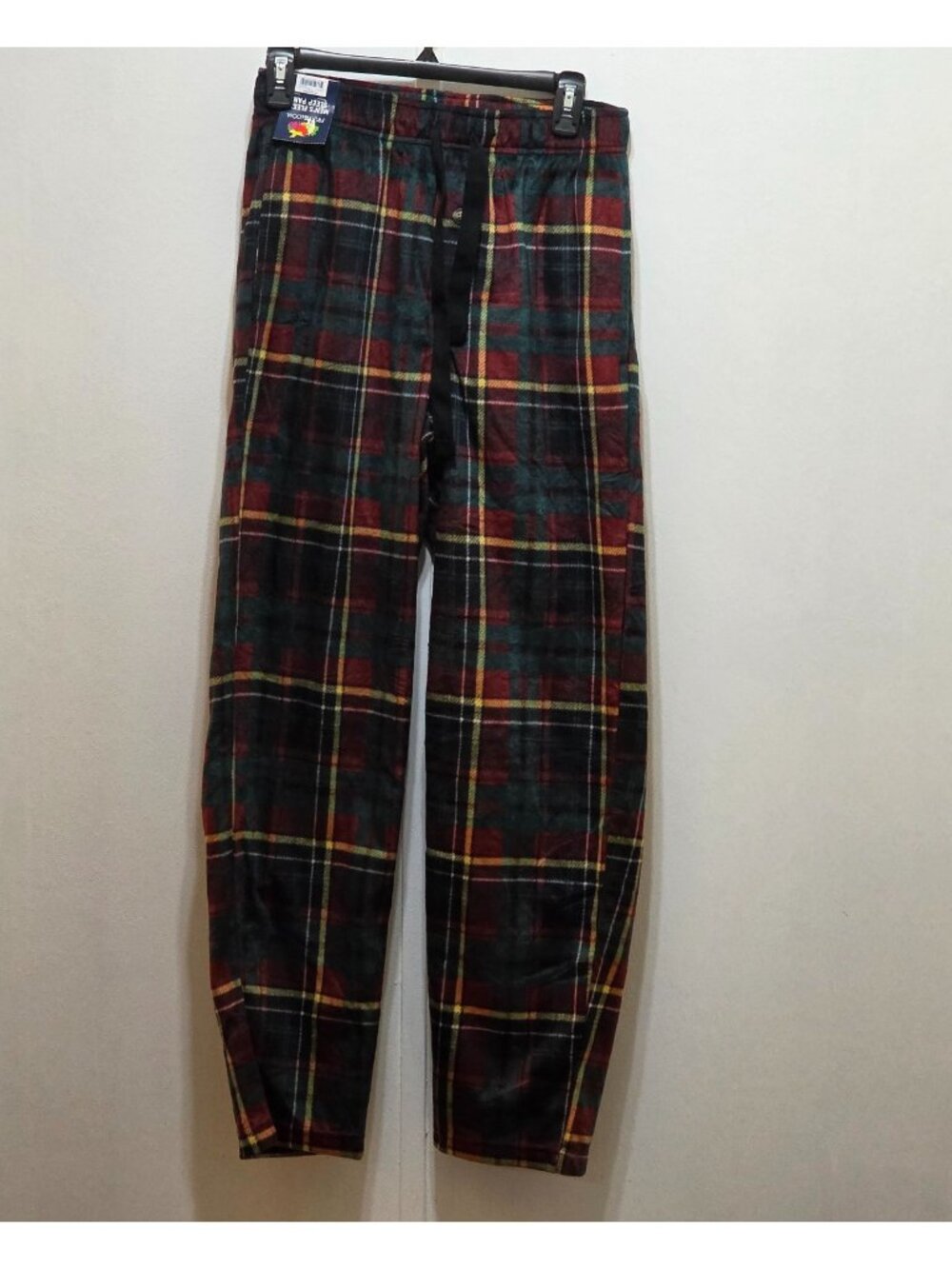 Fruit of the Loom Plaid Fleece Sleep Pants Cabernet Red Green Mens Small NEW